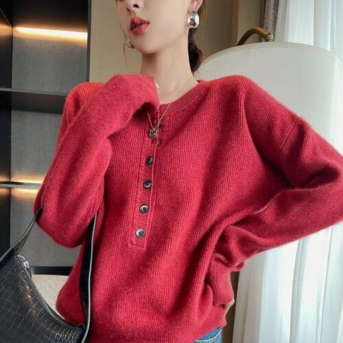 High-End Autumn Winter 100% Wool Sweater O- Neck Womens Female Loose Large Size Knitted Girl Clothes Tops Standard Outwear