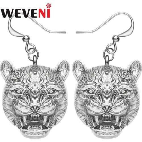 WEVENI Plated Antique Gold Panther Cheetah Leopard Head Earrings Cute Animal Drop Dangle Jewelry For Women Kids Birthday Gift