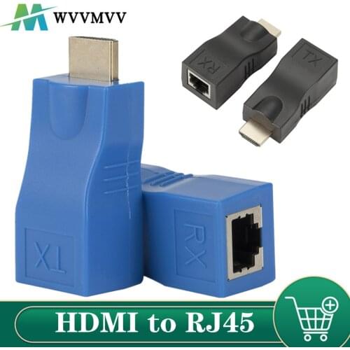 WVVMVV 1 Pair HDMI-compatible Extender 4K 1.4 30M Extender to RJ45 Over Cat 5e/6 Network LAN Ethernet Adapter for HDTV HDPC
