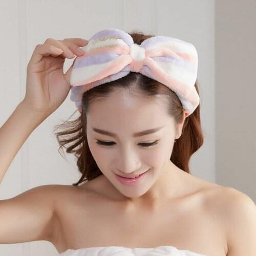 Women Ladies Lovely Big Bow Dot Striped Headband Soft Shower Wrap Headband Bath Spa Make Up Hair Band