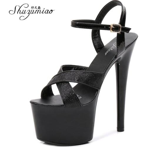 Shuzumiao Brand Super High Heel Summer New Arrival Waterproof Platform Womens Shoes Rhinestone Sexy Fine Heel Women Sandals