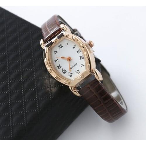 1PCs Vintage Simple Women Quartz Watches Clock Retro Fashion Solid Color Faux Leather Thin Band Belt Strap Wrist Watch Gifts