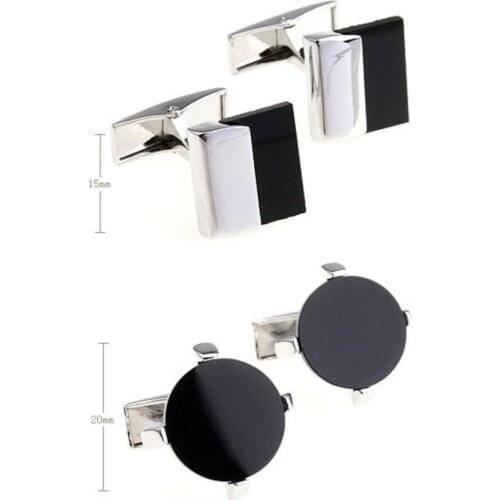 10pairs/lot Classic Business Black Onyx Cufflinks Round/Square Glass Opal Inlaid Cuff Links Mens Jewelry Wedding Gift Wholesale