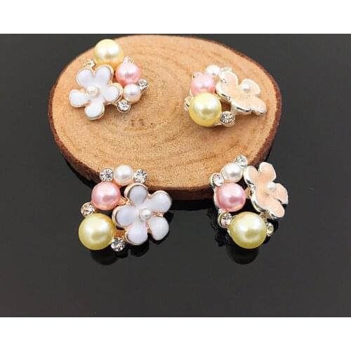 10 PCS 18mm Imitation Pearl With Rhinestone Flower Charms Decorations Handmade DIY Jewelry Making Hair Accessories