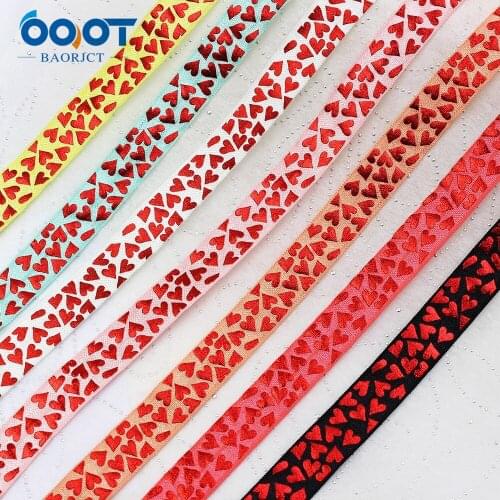 10yards 5/8'' Love bronzing Ribbon Elastic Foldover Elastics Stretch Hair Ties Headbands for Baby Girls Hair Bow E-20428-786
