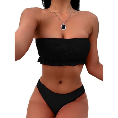 2021 Summer Women Swimsuit Ruffle Bikini Patchwork Flouncing Off-Shoulder Sleeveless Push Up Padded Mid Waist Briefs Bikinis