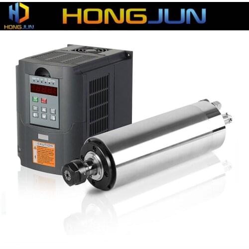 2.2kw 220V/380V ER20 4pcs bearing 24000rpm round high speed water cooled spindle motor+2.2kw 220V/380V inverter