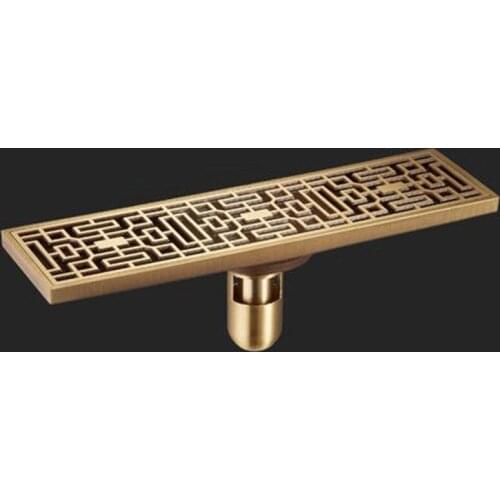 8*30cm Antique Brass Drain Anti-odor bathroom Art Carved Cover Waste Strainer deodorization Linear Shower Floor drain WY527