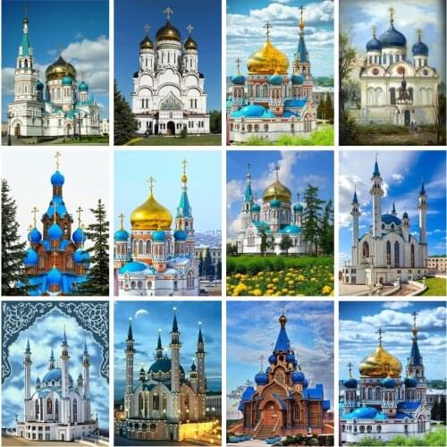 HUACAN Diamond Embroidery Mosque Landscape Craft Kit Handmade Gift Diamond Painting Russia Building Church Needlework Wall Art