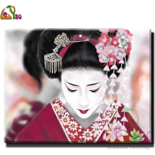 Diamond Embroidery Japanese Picture Of Rhinestone 5d Diamond Painting Cross Stitch Diamond Mosaic Full Layout Hobby Geisha Woman