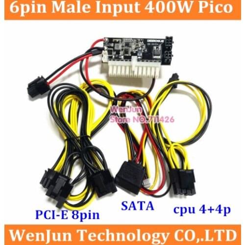 ATX Switch PSU Supply PCI-e 6P 6Pin male DC 12V 400W 24Pin Pico Car Auto Mini ITX High Power Supply Module 6pin to 24pin 24