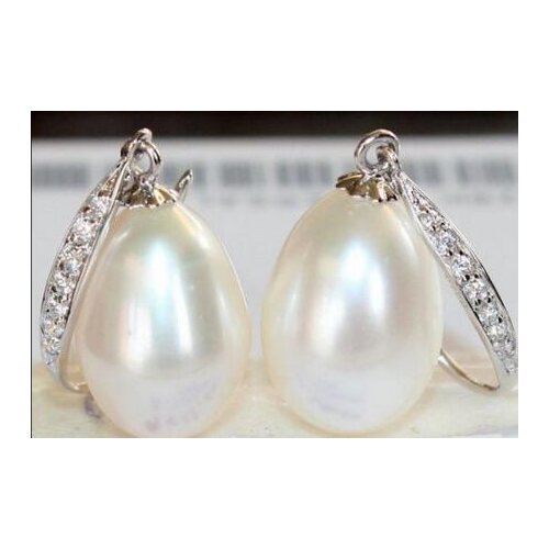 Free shipping>>>>noble jewelry charming huge pair of 12-13 mm south sea drop white earring silver