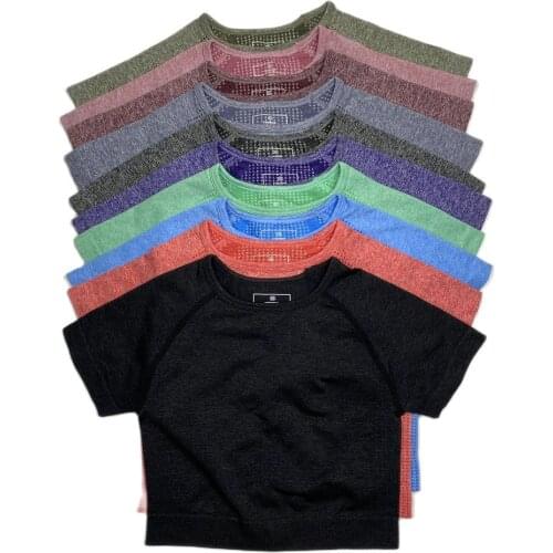 Seamless Yoga Shirt Women Fitness Short Sleeve Crop Top Workout Tops Slim Fit Gym Clothes Sportswear Cycling Running T-shirts