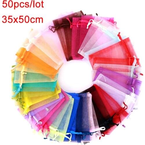 Wholesale Free Shipping Royal Blue Big Large Organza Bags 35*50cm,Drawable Wedding Gift Bags & Pouches,50pcs/lot