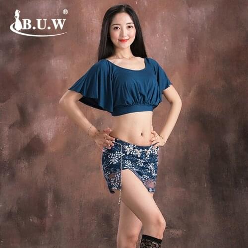 BUW Girls belly dance clothes set Women belly dancing clothes short sleeves top+skirt 2pcs belly dance suits 8592