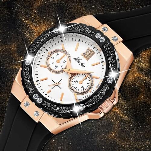 MISSFOX Women Watches 2020 Luxury Brand Black Rubber Strap Ladies Watch Bracelet Xfcs Womens Quartz Clock New Relogio Feminino