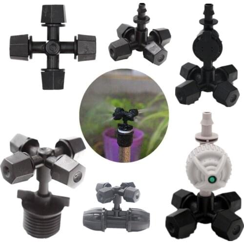 Black 4-Ways Misting Sprinkler Automatic Watering Device Water Irrigation Gardening Rotating Cross Atomization Micro Irrigation