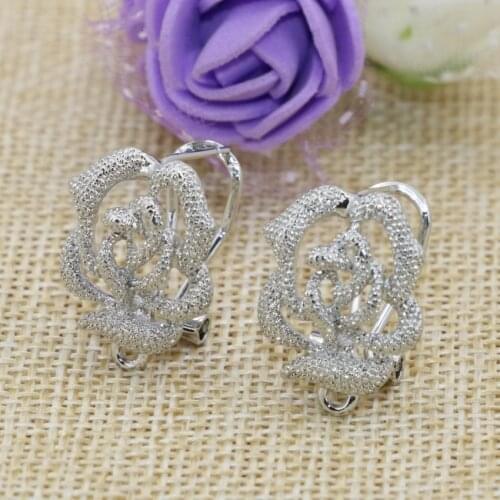 Hot Sale 16*18mm Rose Flower Stud Earrings for Women High Quality Silver-color Frost Matter Ears Ornament Charms Jewelry B2836