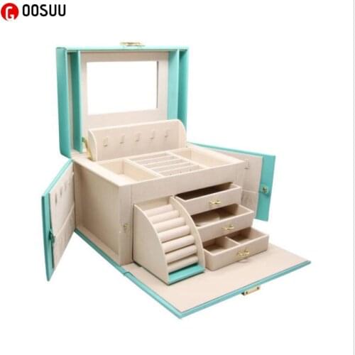 GOOSUU New Color PU Jewelry Organizer box Large Capacity Cross Grain Portable makeup Bracelets Earring Ring Necklace container