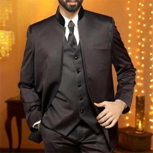 Italian Black Satin Men Suits Business Slim Fit Costume Homme Wedding Groom 3 Pcs Terno Masculino Prom Blazers Jacket+Pant+Vest