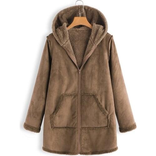 Winter Warm Women Jackets Fur Lining Oversized Casual Coats Hooded Long Sleeve Zipper Tops Lady Parkas Overcoat Female Outwear