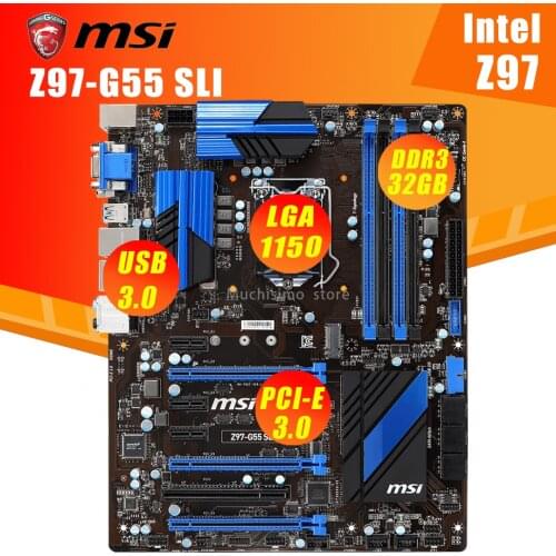 LGA 1150 MSI Z97-G55 SLI Motherboard DDR3 32GB PCI-E 3.0 M.2 VGA DVI i7 i5 i3 PCI-E X16 Desktop Z97 Placa-Mãe 1150 ATX Used