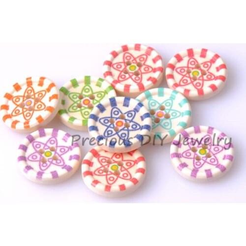 100pcs 20mm Cute multicolor mixed 4 Holes Star painted Wood Buttons For Sewing Scrapbooking Crafts decorative MT0262