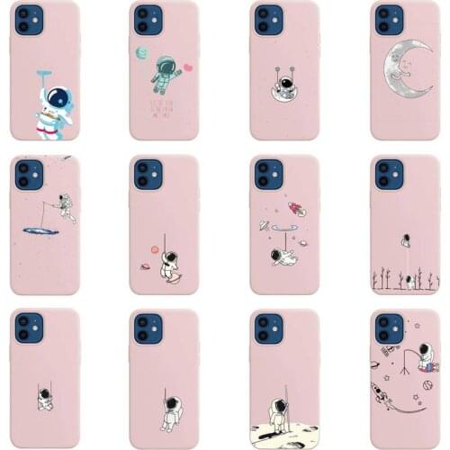 Cartoon astronaut cute Phone Case Candy Color for iPhone 11 12 mini pro XS MAX 8 7 6 6S Plus X 5S SE 2020 XR