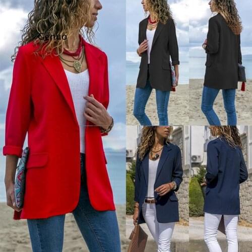 New Casual Women Slim Suit Blazer Jacket Coat Red Black Long Sleeve Blazer Business Office Ladies Outwear Autumn Slim Outwear
