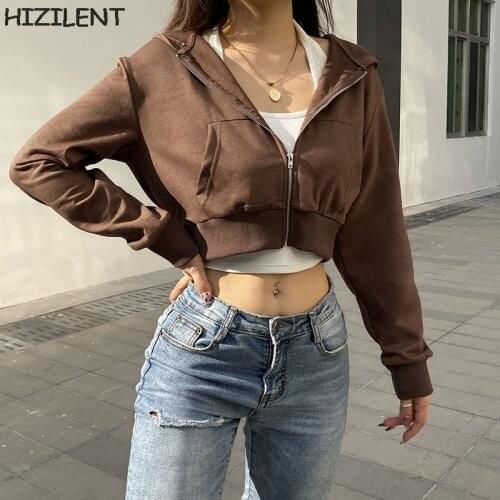 Solid color Basic Women Long Sleeve Sweatshirt Hoodis Zip-up Crop Top Loose Oversized Streetwear Kawaii Casual 2020Autumn Winter
