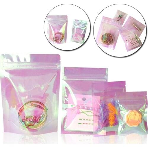 10PCS Resealable Bags Foil Pouches Flat Ziplock Bag Party Food Storage Holographic Color Makeup Cosmetic Plastic Laser Gift Pack