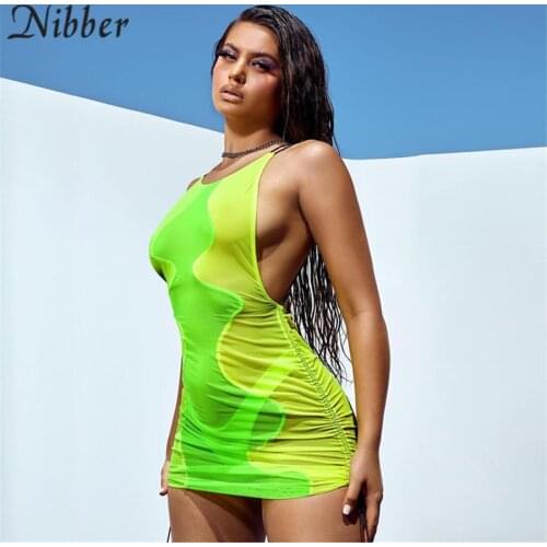 Nibber Summer Beach Style Suspender Dress Bright Color Printing Strap Design Sleeveless Backless For Women Seaside Vacation