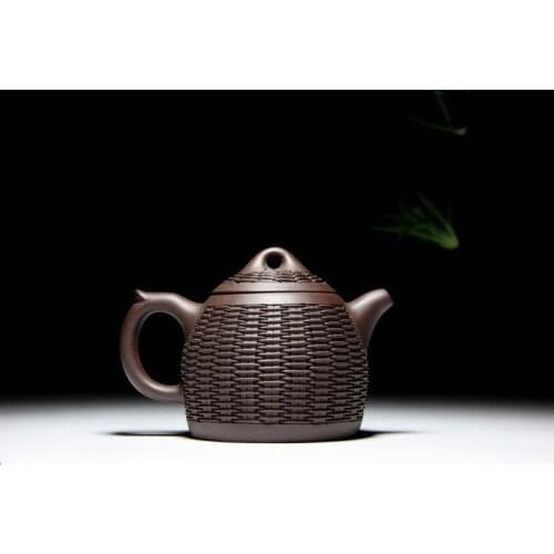 Recommended by Han Peidong all hand peony undressed ore mud purple bamboo weaving Qin Quan purple sand teapot tea set