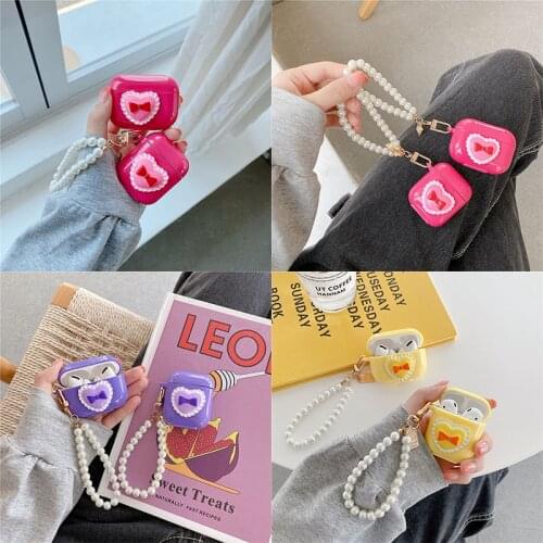 Dreamy Pink Purple Bow TPU Earphone Case for Apple Airpods Pro 3 Bluetooth Headset Box for AirPods 1 2 Cover Cute Pearl Keychain