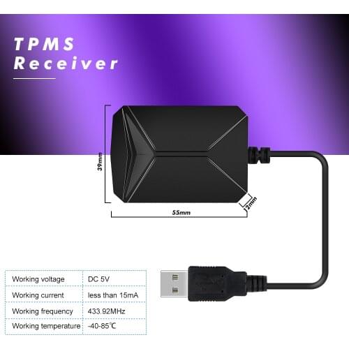 Android USB TPMS Car Tire Pressure Monitor with 4 External Sensors 116 psi Monitoring Alarm System 5V Wireless Transmission TPMS