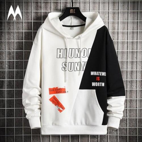Autumn New Patchwork Hoodies Men Hip Hop Print Sweatshirts Japanese Loose Casual Long Sleeved Pullover Mens Clothes 2021