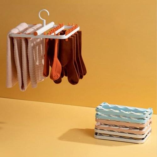 Folding Drying Rack Underwear Sock Clip Hanger Clothespins Plastic Portable Cloth Drying Holder Windproof Laundry Closet Storage