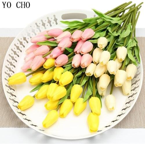 YO CHO 31pcs/lot Mini Tulips PU Flores Artificiales Wedding Birthday Decoration Flowers Home Decor Fake Flower Bridesmaid Bouque