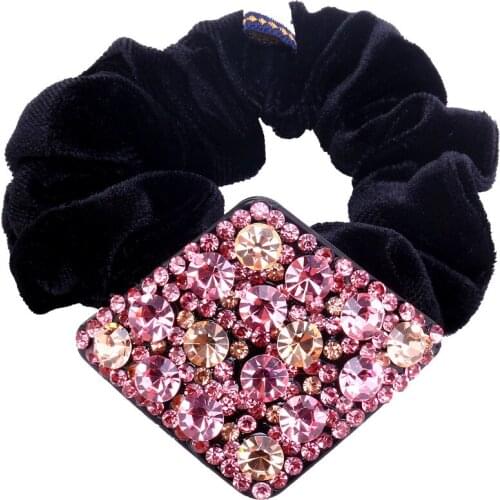 High Quality Rhinestone Hair Tie Pink Geometric Crystal Hair Rope Pony Hair Holder for Women Hair Accessories