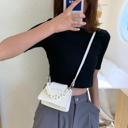 Youth Ladies Simple Versatile Bag Women Mini Crossbody Bag Acrylic Chain Lady Hit Color PU Leather Luxury Designer Shoulder Bag