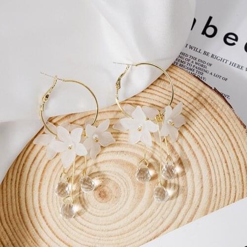 Sweet Clear Crystal Flower Hook Earrings 2020 Gold Color Alloy Hollow Out Multi Flowers Drop Earrings for Women Wedding Jewelry