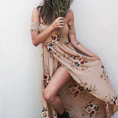 Women Dresses Long Dress Women Off Shoulder Beach Summer Dresses Floral Print Vintage Chiffon White Maxi Dress Vestidos De Festa