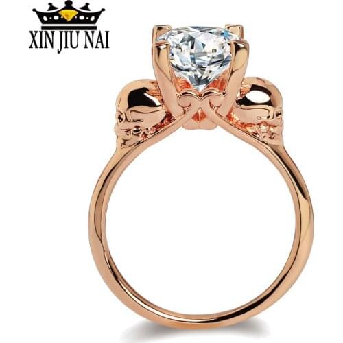 2 Colors Gothic Rose Gold Platinum Womens Skull Ring Rhodium Princess Cut 9mm Womens Wedding Ring Punk Jewelry Men Accessories