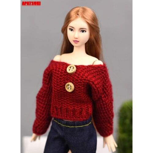 Red Long Sleeve Sweater for Barbie Doll Outfits Clothing Knitted Tops For 1:6 BJD Doll House Accessories Kids Toy Best Gifts DIY