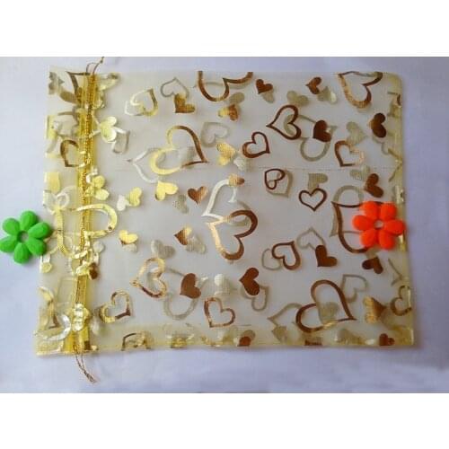 Gold heart organza bags 9x12cm 1000pcs jewelry packaging display bags gifts drawstring bag pouch jewelry bag for bracelets