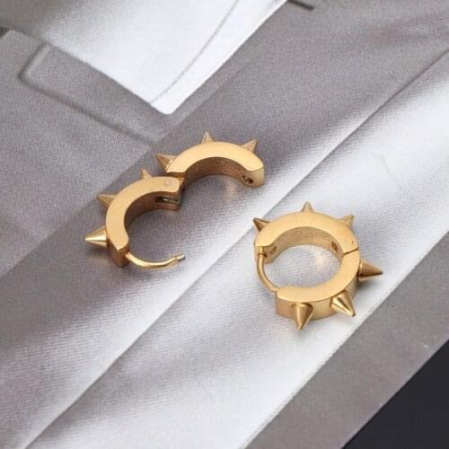 1 Pair Stainless Steel Huggie Earrings Hoop Spike Piercing Punk Jewelry U2JF