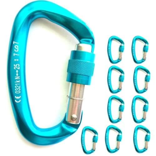10PC Rock Climbing Carabiner D Shaped CE Certified Mountaineering Caving Arborist Rappelling Dog Hammock Clip Climbing Equipment