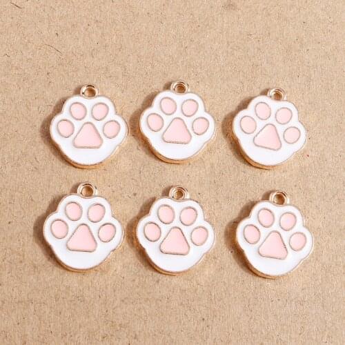 10pcs 15*17mm Alloy Enamel Charms Cute Pink Paw Footprint Charms Pendant for DIY Necklaces Earrings Jewelry Making Accessories