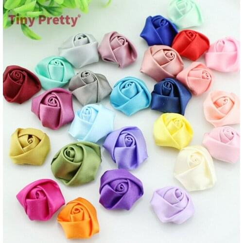 100PCS Mini Satin Ribbon Rose Flowers 1" Rolled Rosette Flowers for DIY Headband, Lapel Pin, Party Decoration