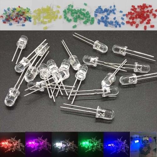 1000pcs 5mm LED Diode 5 mm Assorted Kit White Green Red Blue Yellow Orange Pink Purple Warm white DIY Light Emitting Diode